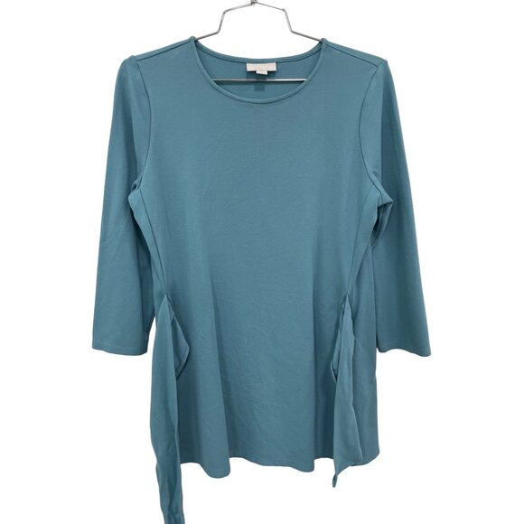 J Jill Ponte Tie Waist 3/4 Sleeve Top Womens Small Teal Blue Viscose Blend Chic - Picture 2 of 10